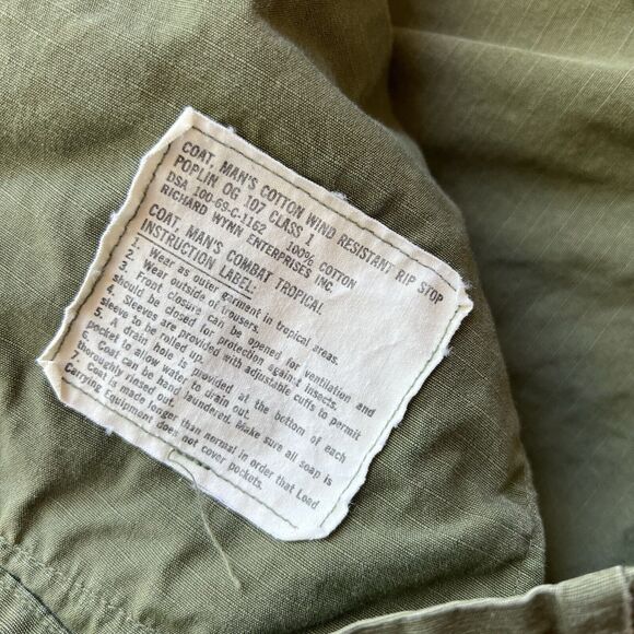 Vintage Military Ripstop Shirt XS Green Slanted Pockets 1969 Poplin OG 107 - Picture 7 of 10